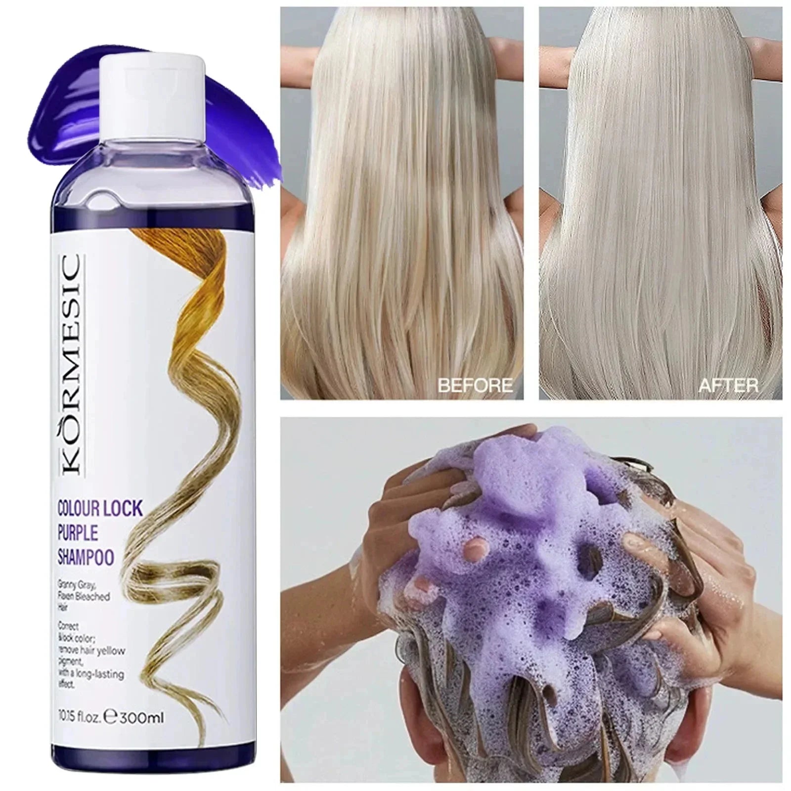 Gray Color Fixing Hair Dye Shampoo Cover Gray Hair Fade Yellow After Bleach Hair Shampoo Non-Irritating Purple Shampoo Blonde
