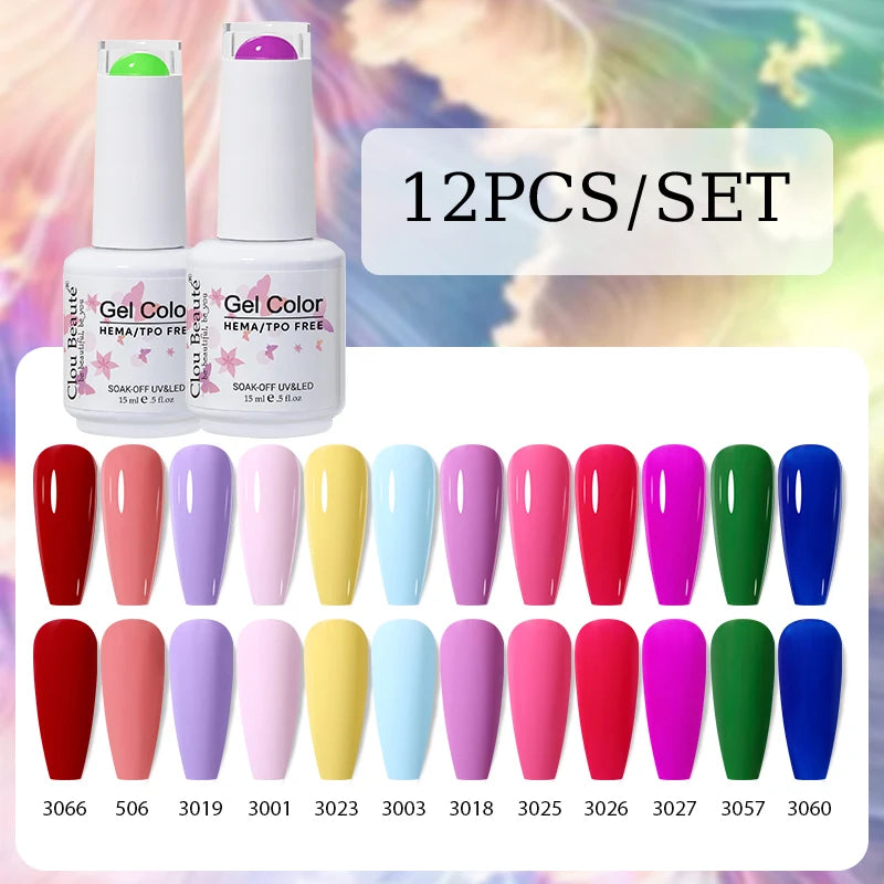 Clou Beaute 12pcs Gel Nail Polish Manicure Set Color 15ml White Glass Bottle Nail Art Kit Vernis Semi Permanent Nail Art Varnish