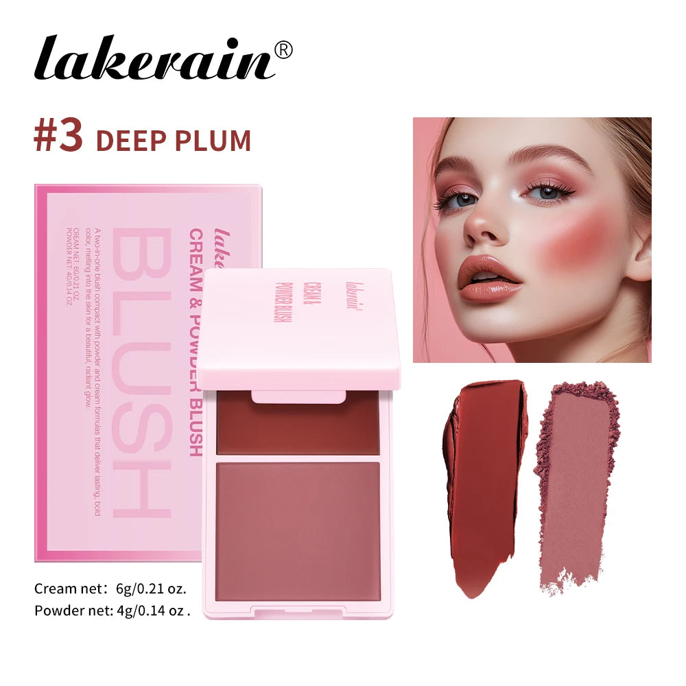 Lakerain 2in1 Cream & Powder Blush Palette Natural Long-lasting High Pigment Blush Makeup Pan Clear Vitality Girl Blush Palette