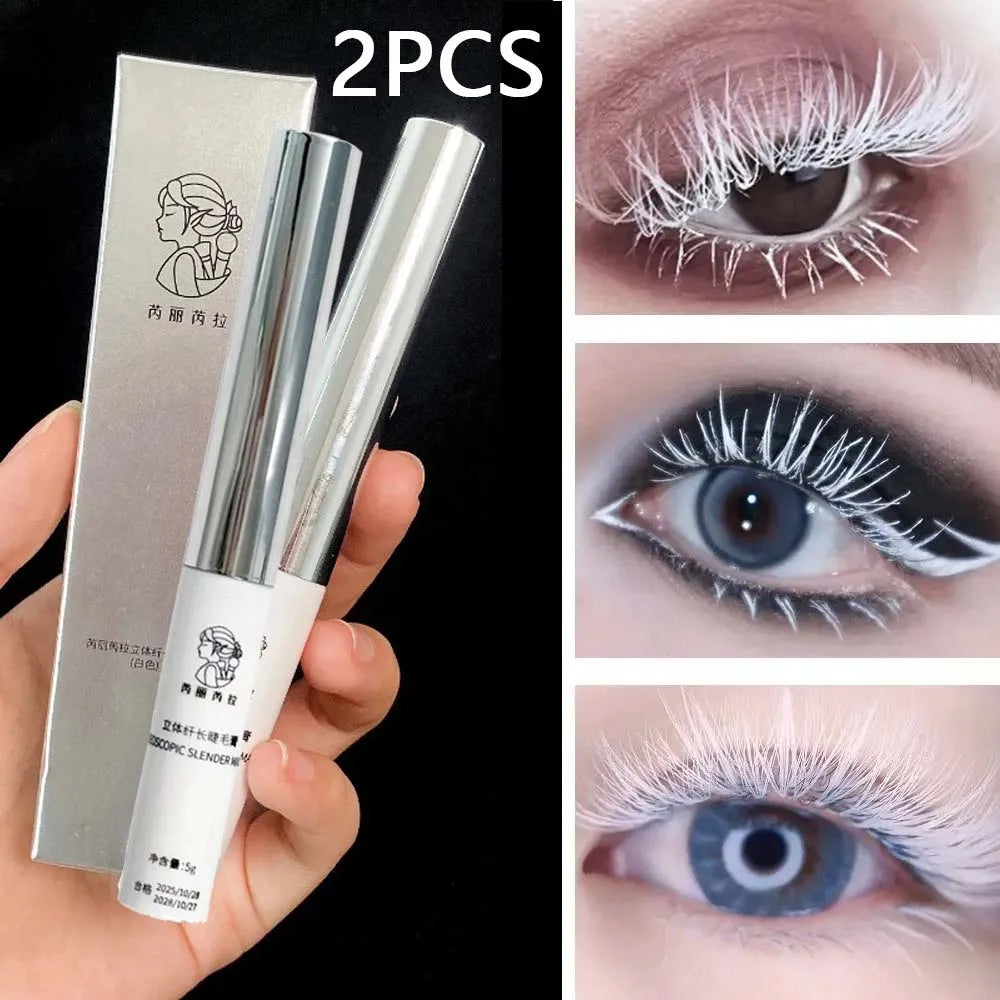 White Mascara Waterproof Long-wearing Fast Drying Curling Volume Eyelashes Extension Eyebrow Dye Tint Christmas Stage Makeup COS