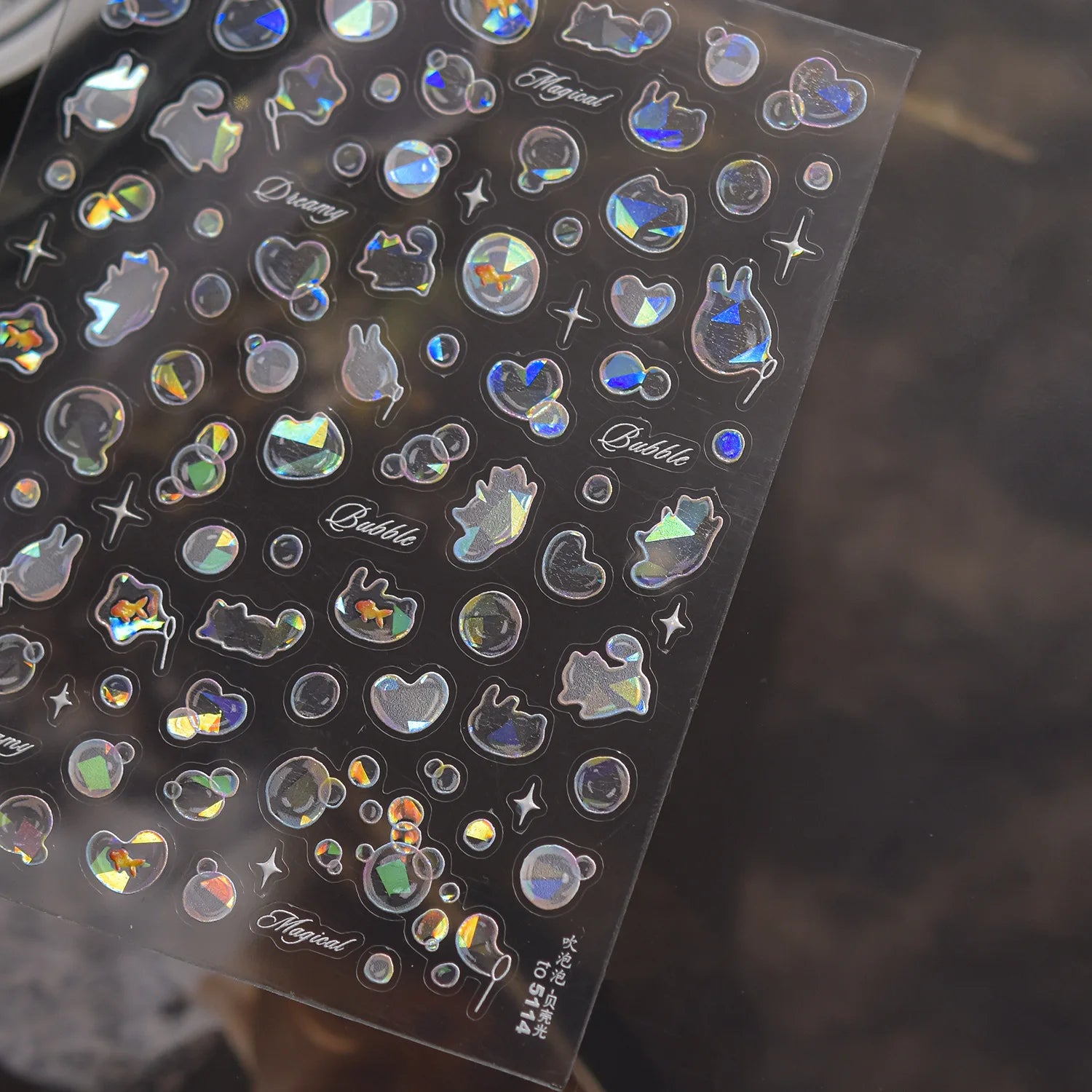 Shiny Blowing Bubble Nail Decorations Stickers 5D Shell Light Love Cat Bubble TransferSlider Sticker DIY Summer Manicure Decals