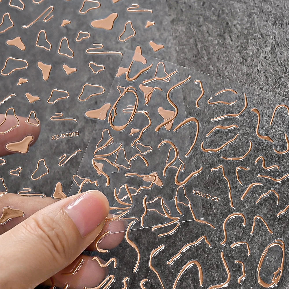 1pc Y2K-Inspired 3D Metallic Nail Stickers Geometric Marble & Bronzing Designs Nail Sliders Self-Adhesive Sparkling Manicure DIY
