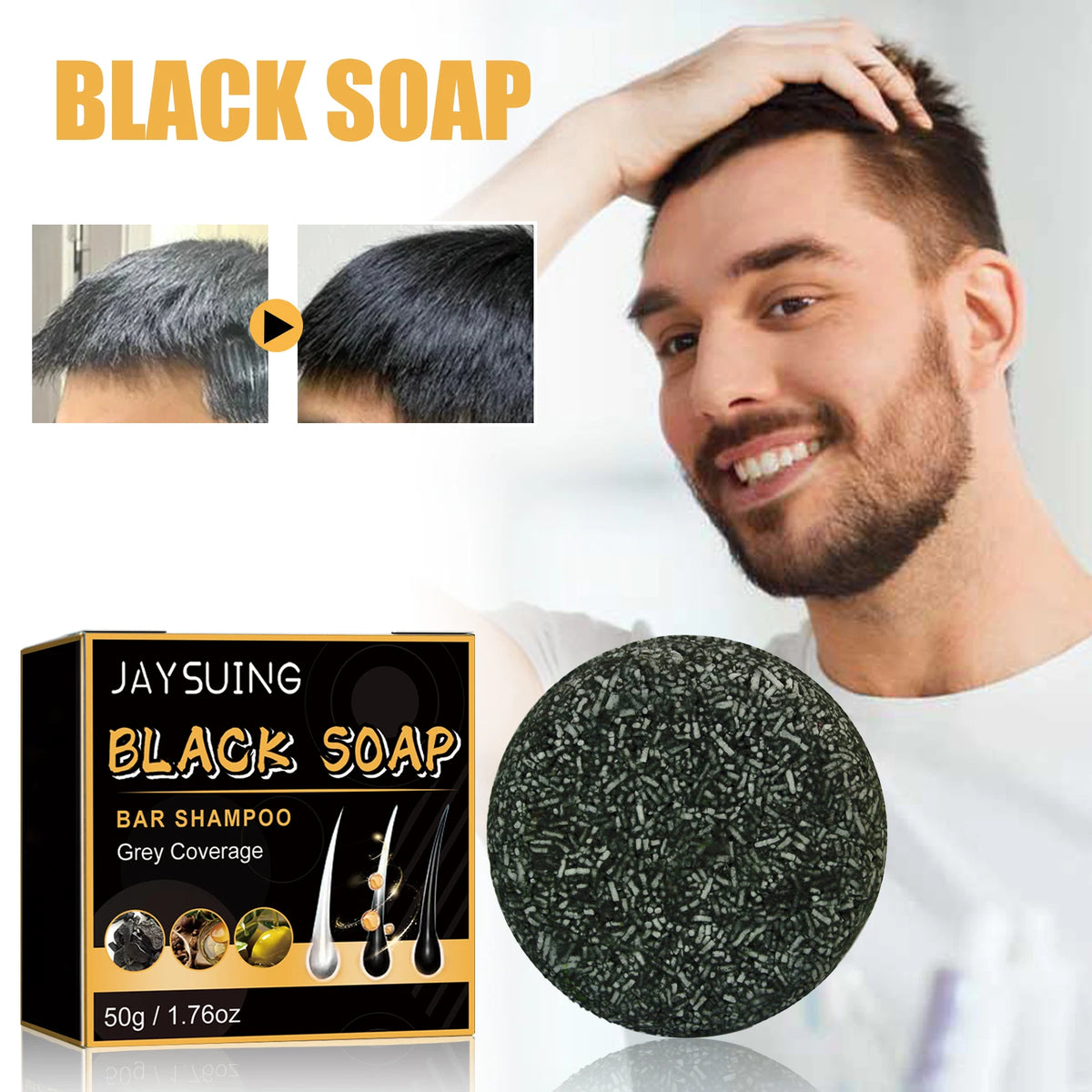 Black Hair Shampoo Soap Repairing Gray White Hair Color Smoothing Nourishing Clean Scalp Removing Dandruff Natural Hair Dye Soap