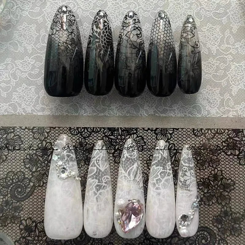 Black  White Lace Rose Nails Foil Stickers Black  Flowers Design Manicure Nail Art Transfer Paper Nails Art Decals