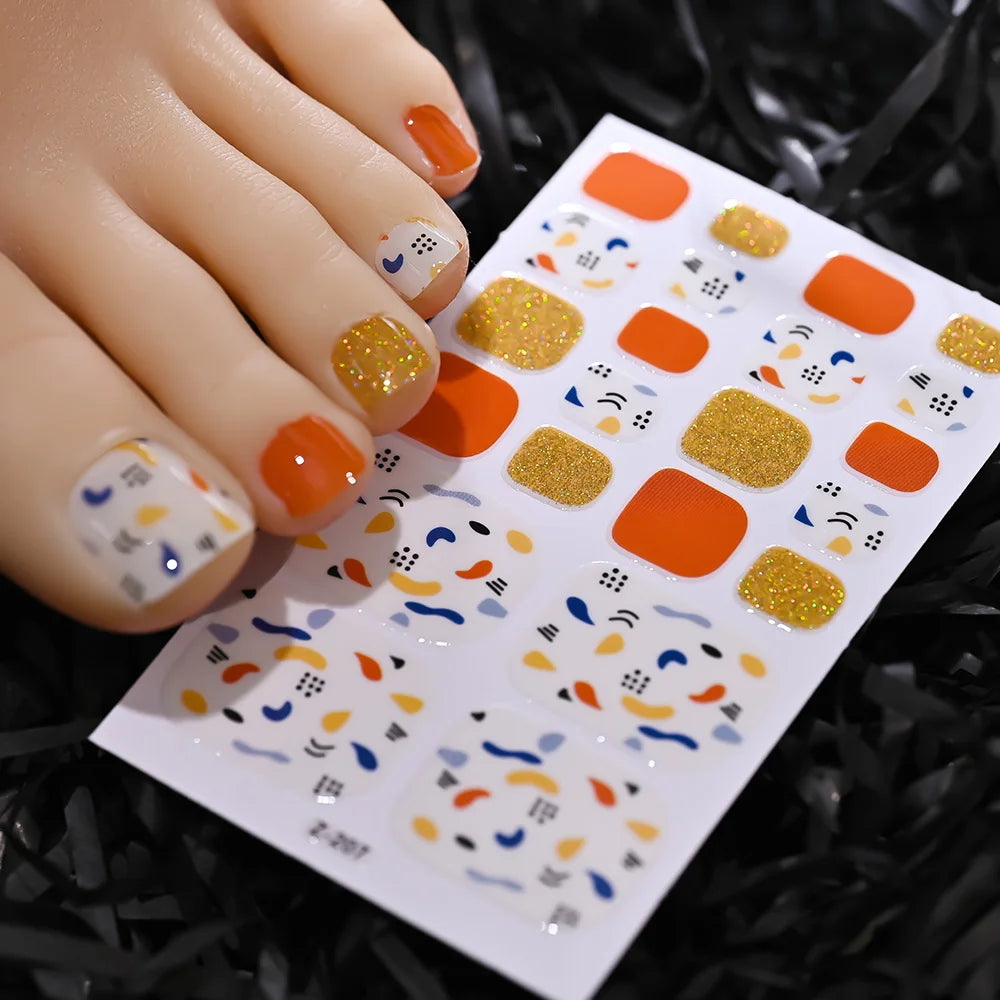 1pcs 22tips Gradient Glitter Full Toe Nail Wraps 3D Shiny Omber Pink/Purple/blue Toe Nail Polish Stickers Baking Free Toe Strips