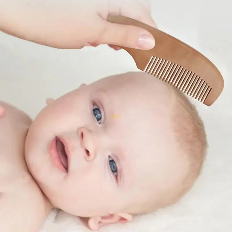 Wooden Hair Brush & Comb Set Natural Goat Bristle Baby Hair Brush Infant Body Massage Brush Soothing Brush Travel Brush