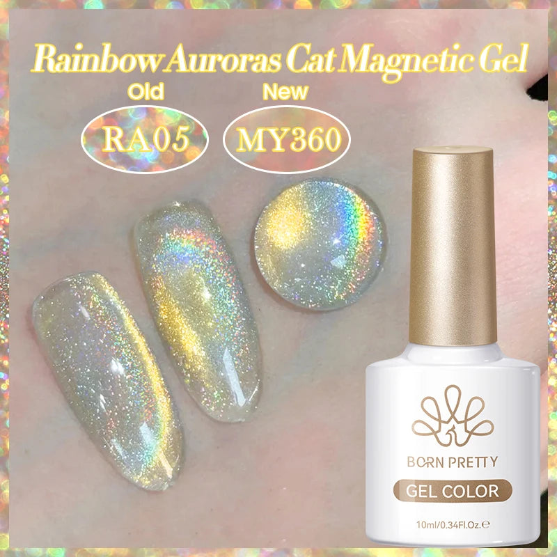 BORN PRETTY 10ml Autumn Gold Pink Glitter Cat Magnetic Gel Nail Polish Jelly Pink Semi Permanent Soak Off UV LED Varnish