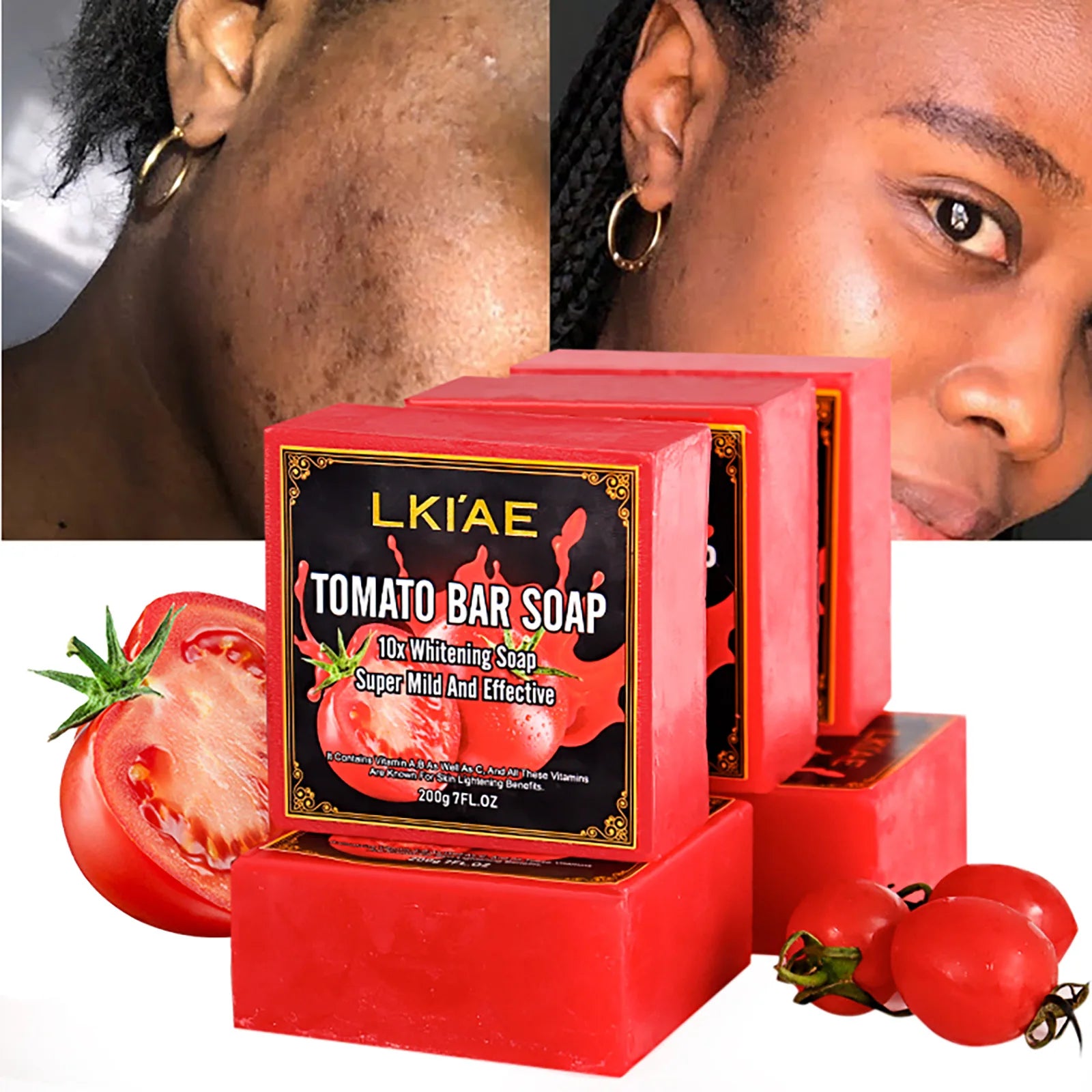AILKE Natural Tomato Soap Bar, Whitening, Clean and Smooth Skin, Remove Wrinkles, Pigmentation, Acne, For All Skin Types, 200g