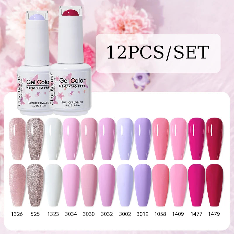 Clou Beaute 12pcs Gel Nail Polish Manicure Set Color 15ml White Glass Bottle Nail Art Kit Vernis Semi Permanent Nail Art Varnish