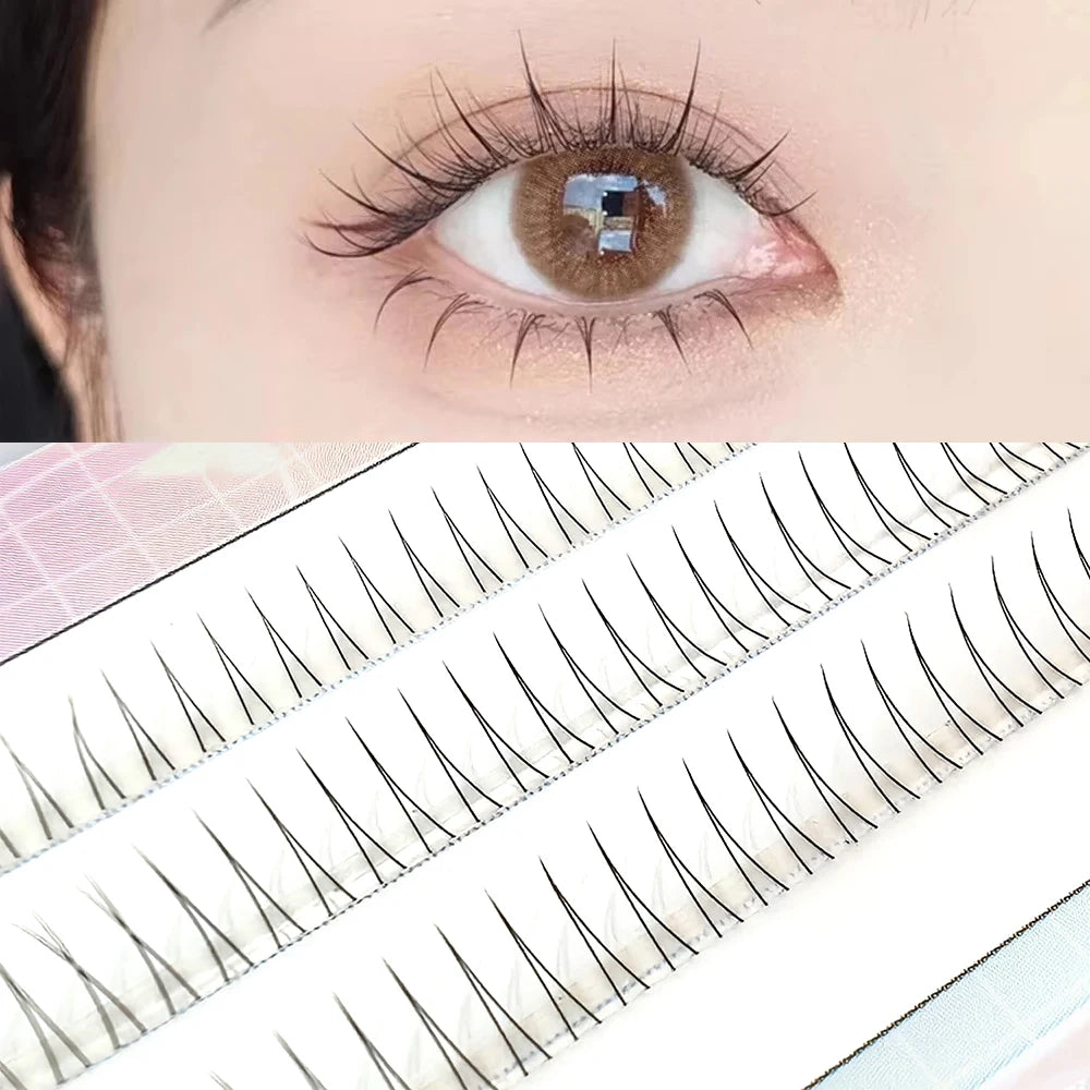 C Curl V Shape Black Under Eyelash Comic Eye Lashes Natural Bottom Lashes Soft Manga Eyelashes Bunches Eyelash Clusters Korean
