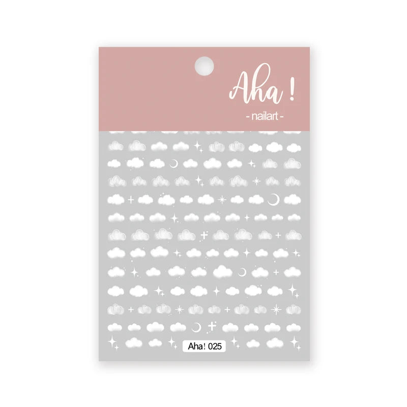 1pc Cute White Cloud Nail Stickers Ultra Thin Nail Art Stickers Self Adhesive Decals Star Moon/Flower/Clouds Kawaii Nail Decals