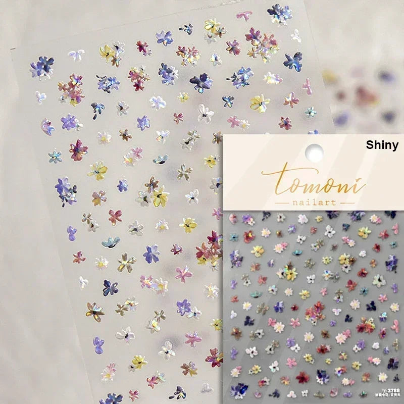 1 pc 5D sunflower nail stickers rose daisy cherry blossom self-adhesive nail art stickers oil painting style decorative sticker