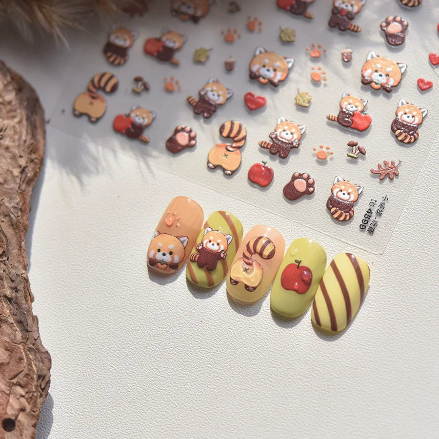 1pcs 5D Embossed Chinese Bamboo Panda Design Nail Art Kawaii Stickers Self-adhesive Transfer Nail Decorations Slider Decals DIY