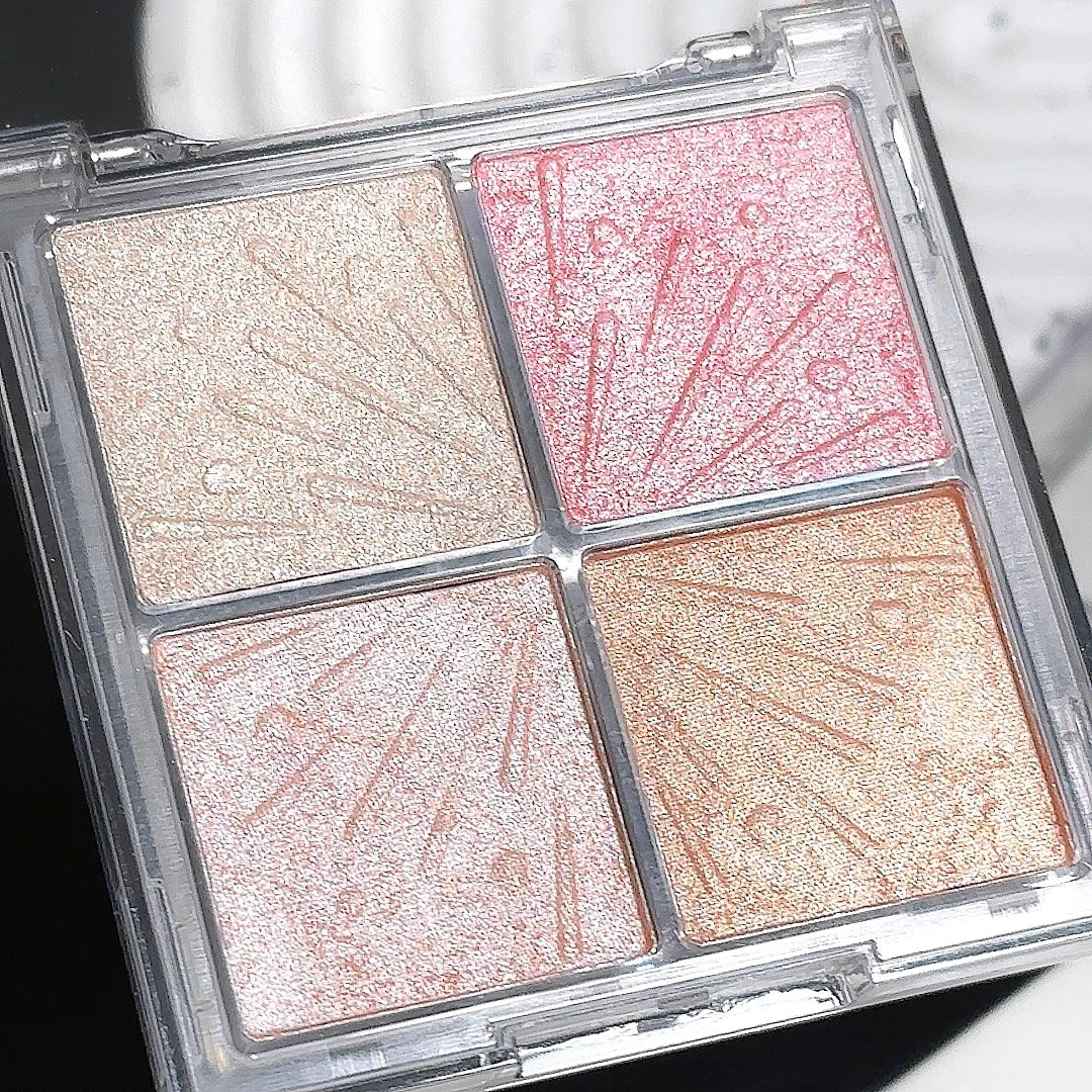 4 Color Face Highlighter Palette Illuminator Palette Natural Glow Waterproof Glitter Shimmer Baked Powder Highlighter Makeup