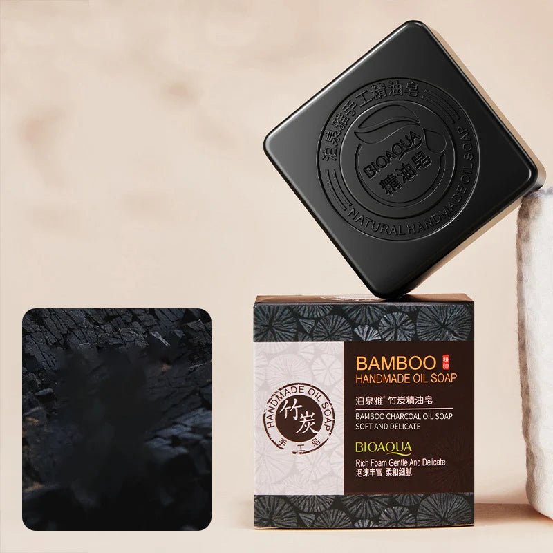Bamboo Charcoal Handmade Soap Skin Moisturizing Deep Cleansing Oil Control Blackhead Remover Face Wash Hair Bath Skin Care 100g