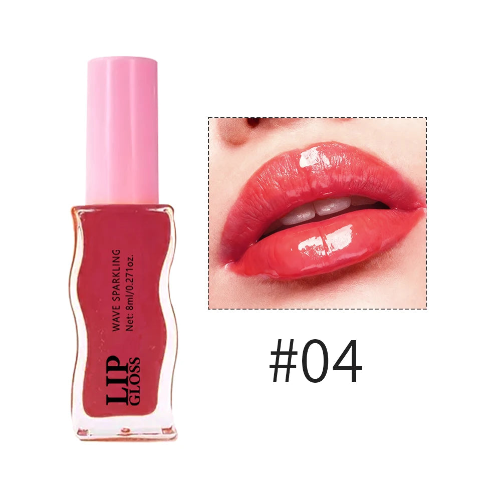 Wavy Bottle Lip Glaze,Shiny Glossy Finish with Moisturizing Plumping Formula,Easy Multi-Look and Waterproof Long Wear for Winter