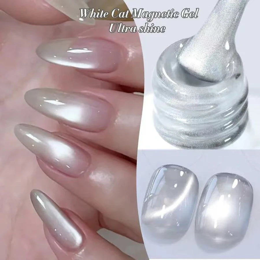 1-9pcs TC Flow Light White Cat Eye Gel Nail Polish Ultra Shine Soak Off UV Gel Mirror Glass Cat Magnet Gel Varnish Nail Supplies