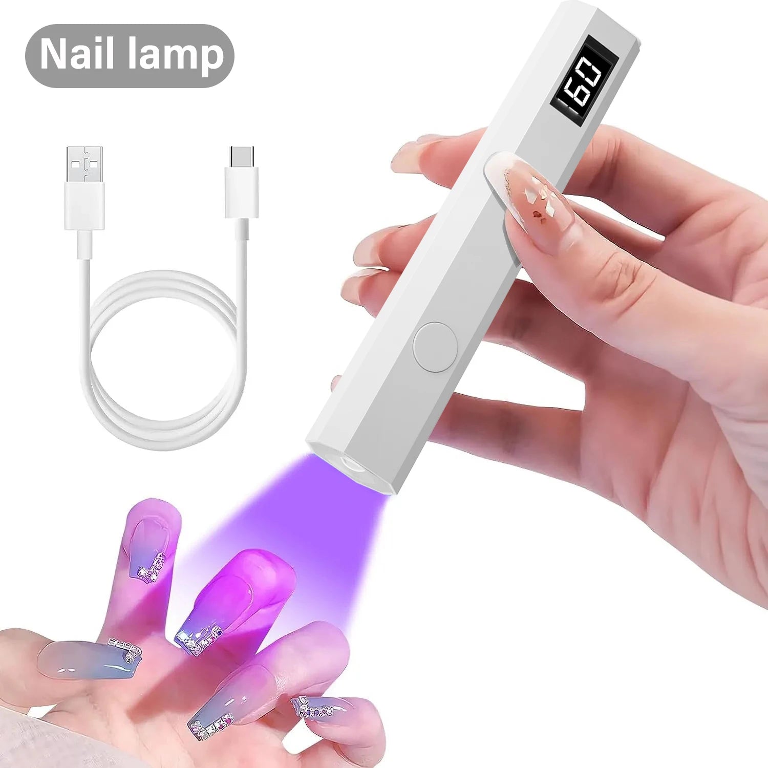 YIKOOLIN Rechargeable Handheld UV LED Nail Lamp 3W Portable Mini Gel Polish Dryer 2 Timer Setting USB Charging Manicure Tool Hom