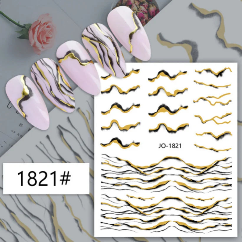 Nail Stickers 3D  Metal Line Sliver Gold Thorns Vine Curve Stripe Lines Tape Swirl Sliders Manicure Adhesive Gel Nail Art Decals