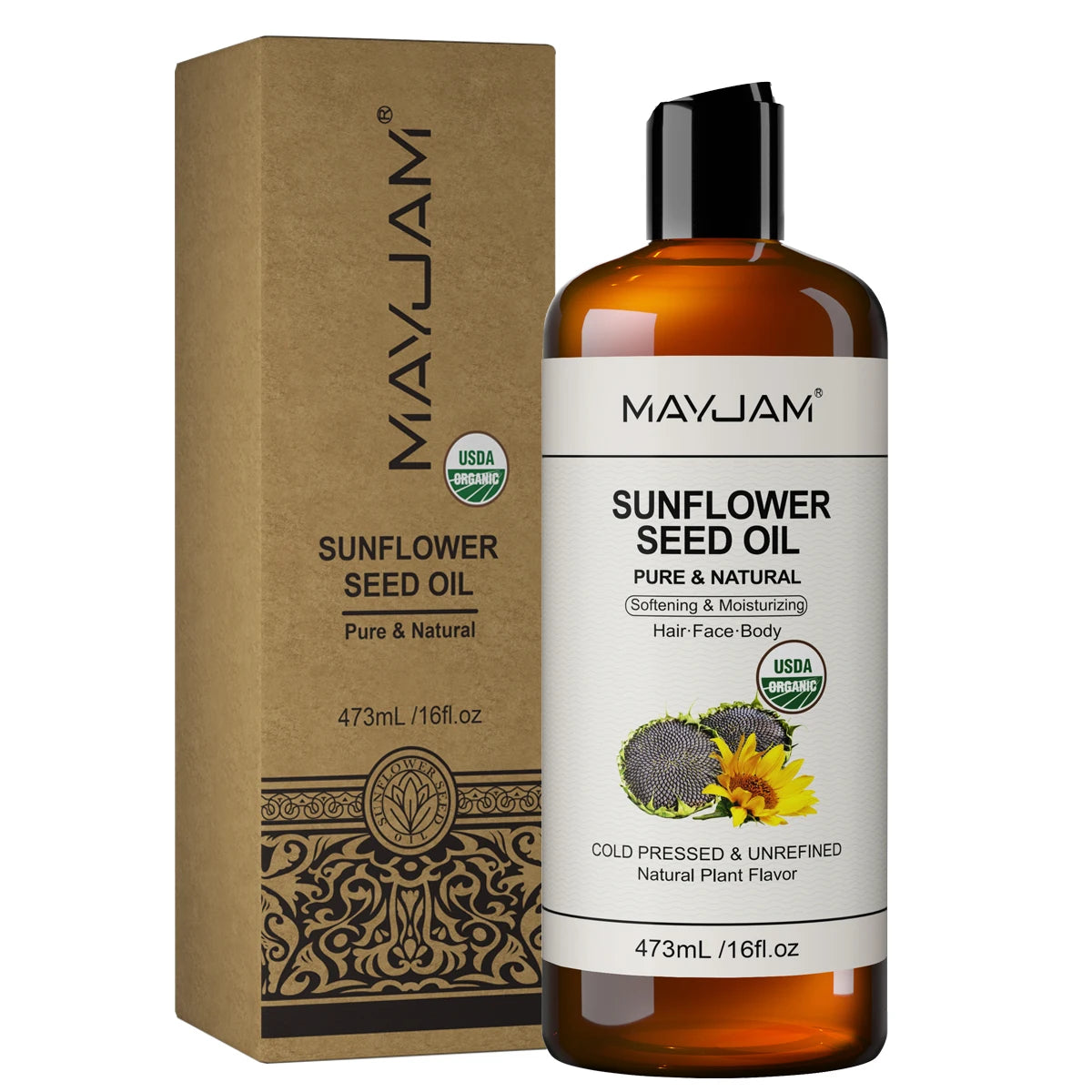 MAYJAM Pure Natural Moroccan Argan Oil Massage On Face, Hair, Body Sweet Almond Oil Cold Pressed USDA Certified 473ml Face Oil