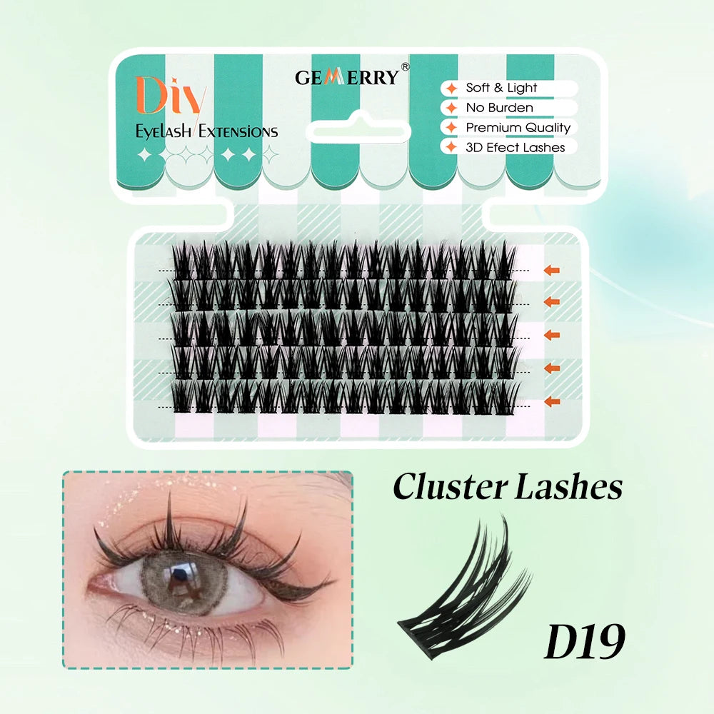Gemerry 280 Cluster DIY Eyelashes 10D/20D 30D/40D Premade Volume Fan Lash Extension Individual Faux Mink Heat Bonded Lashes Soft