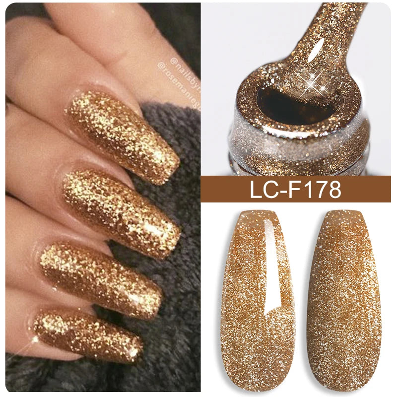 LILYCUTE 7ml Champagne Rose Gold Glitter Gel Nail Polish Colorful Sparking Long Lasting Manicure Soak Off Nails Art Gel Varnish