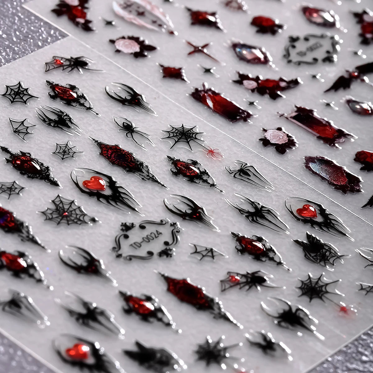 2pcs 5D Red and black Gothic Nail Art Stickers Rose Spider Wing Y2K Nail Decals for DIY Nail Decoration Manicure Sliders