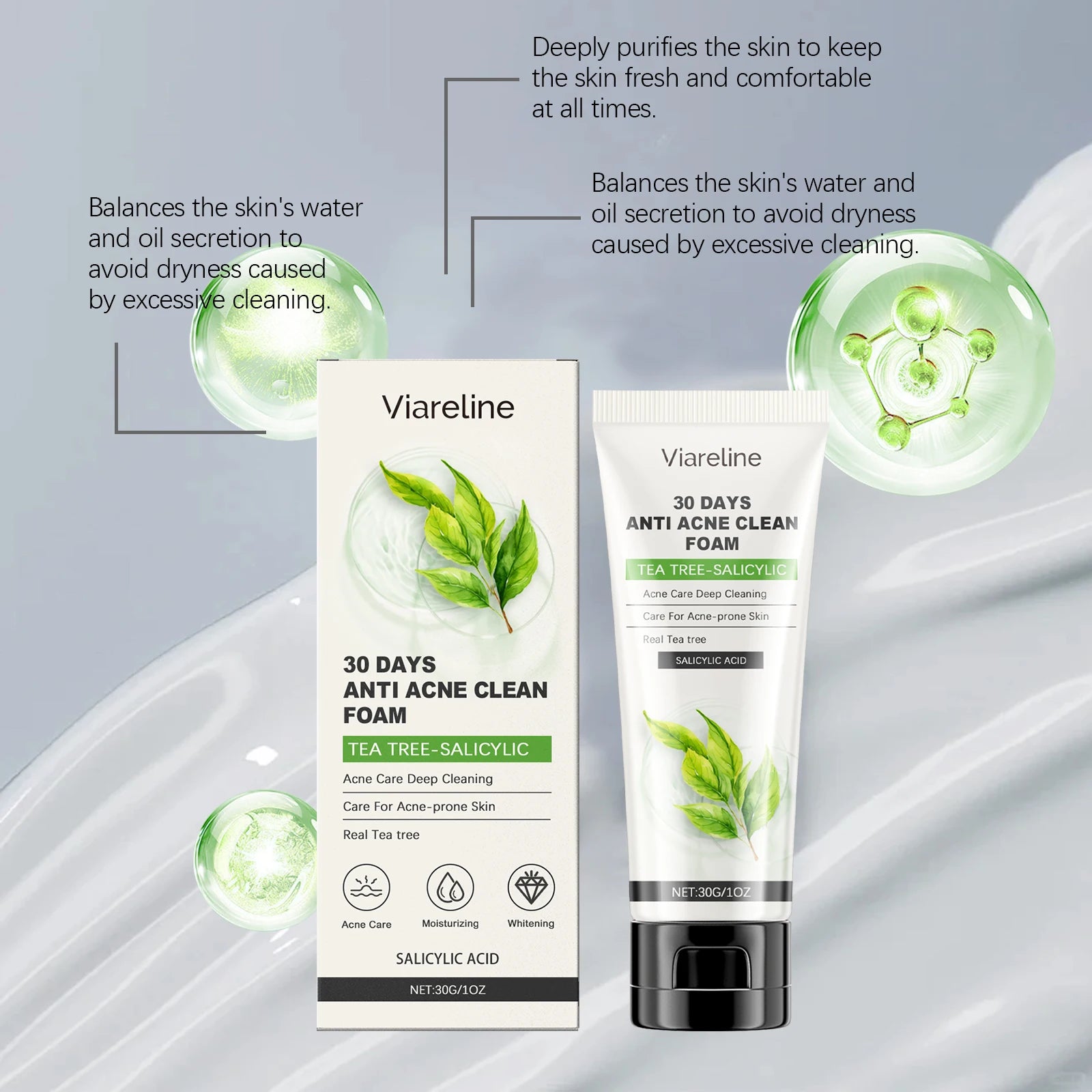 100g Salicylic Acid Facial Cleaner Gentle Cleaning Pore Dirts Moisturizing Acne Care Oil Control Refreshing Face Washing Soap