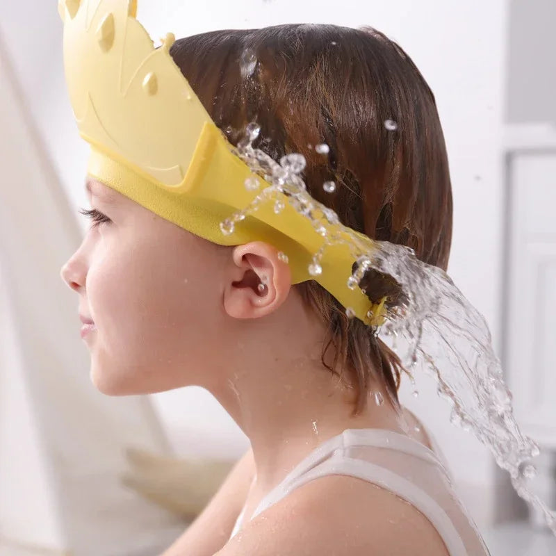 Baby Adjustable Size Shampoo Cap Crown Baby Shower Cap Children  Cartoon Bath Visor Infant Hair Shield Ear Protection Waterproof