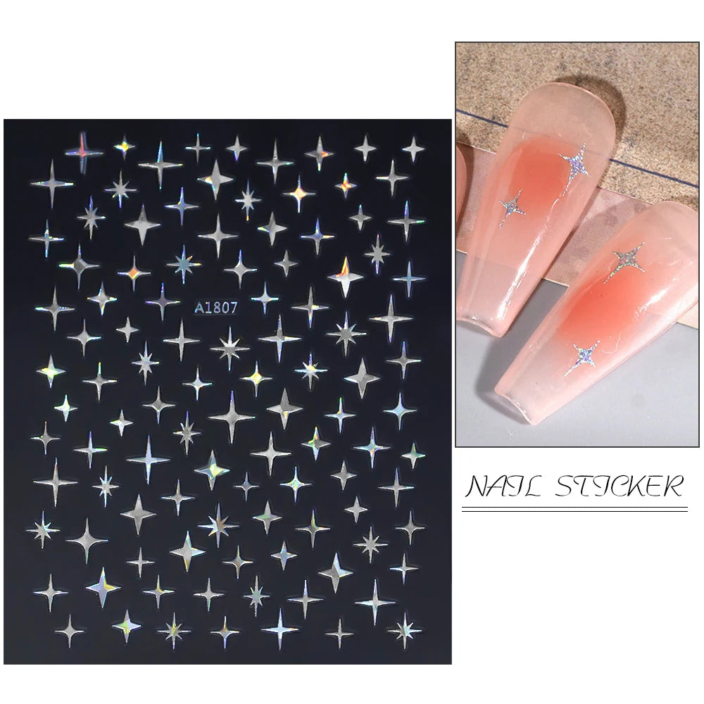 1pcs Star-Themed Nail Art Stickers 3D Self-Adhesive Plastic Decals With Glitter Finish Anime Rectangle Shape Ideal For DIY Nails