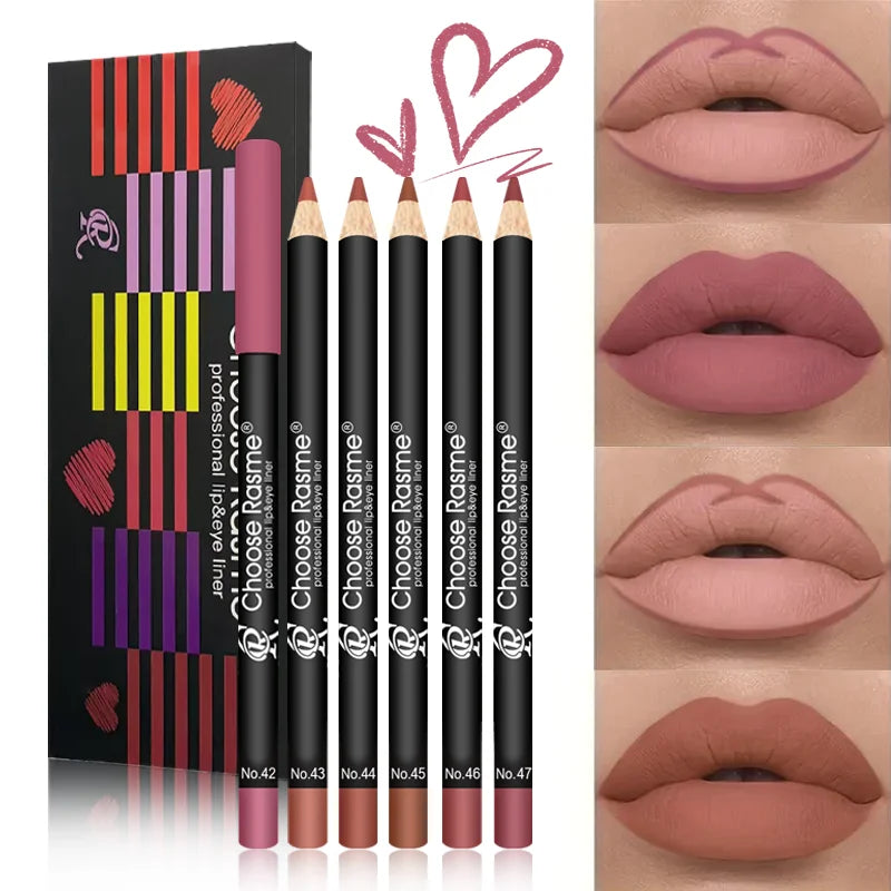 6-Color Plump Lip Liner Set, Soft, Bright, Rich, Silky, Smooth, Delicate, Waterproof, Easy Makeup, Portable Lipliner