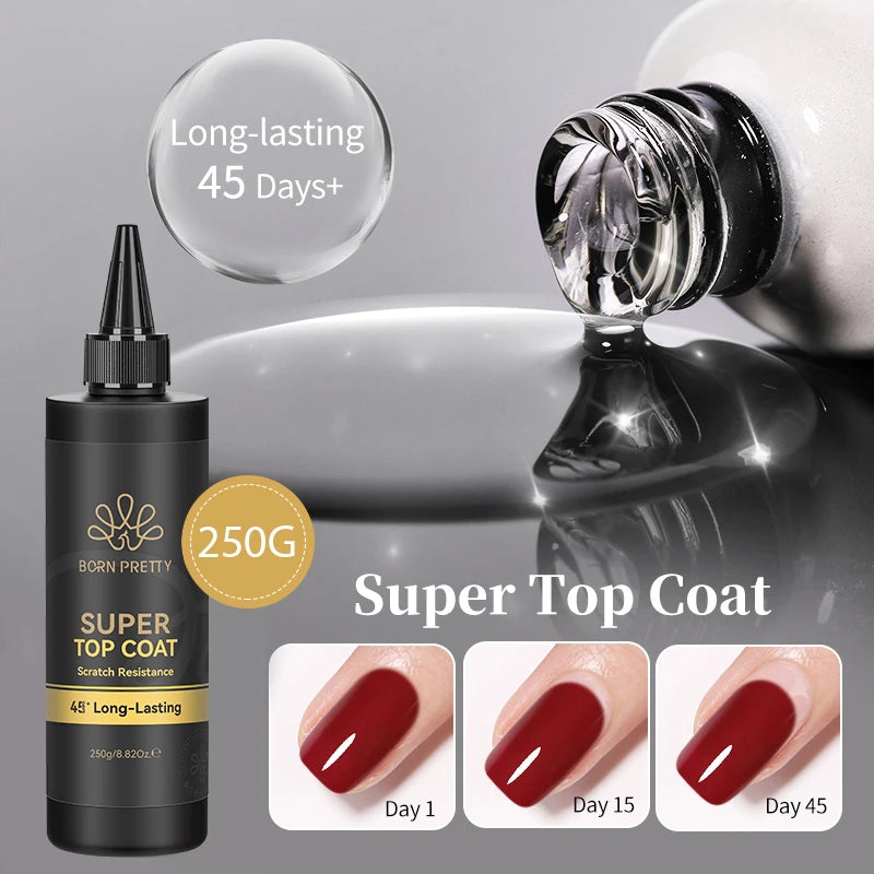 BORN PRETTY 250g Super Top Coat Gel Nail Polish Base Gel Matte Top Coat Jelly Gel Rubber Base Gel Soak Off Big Volume Varnish