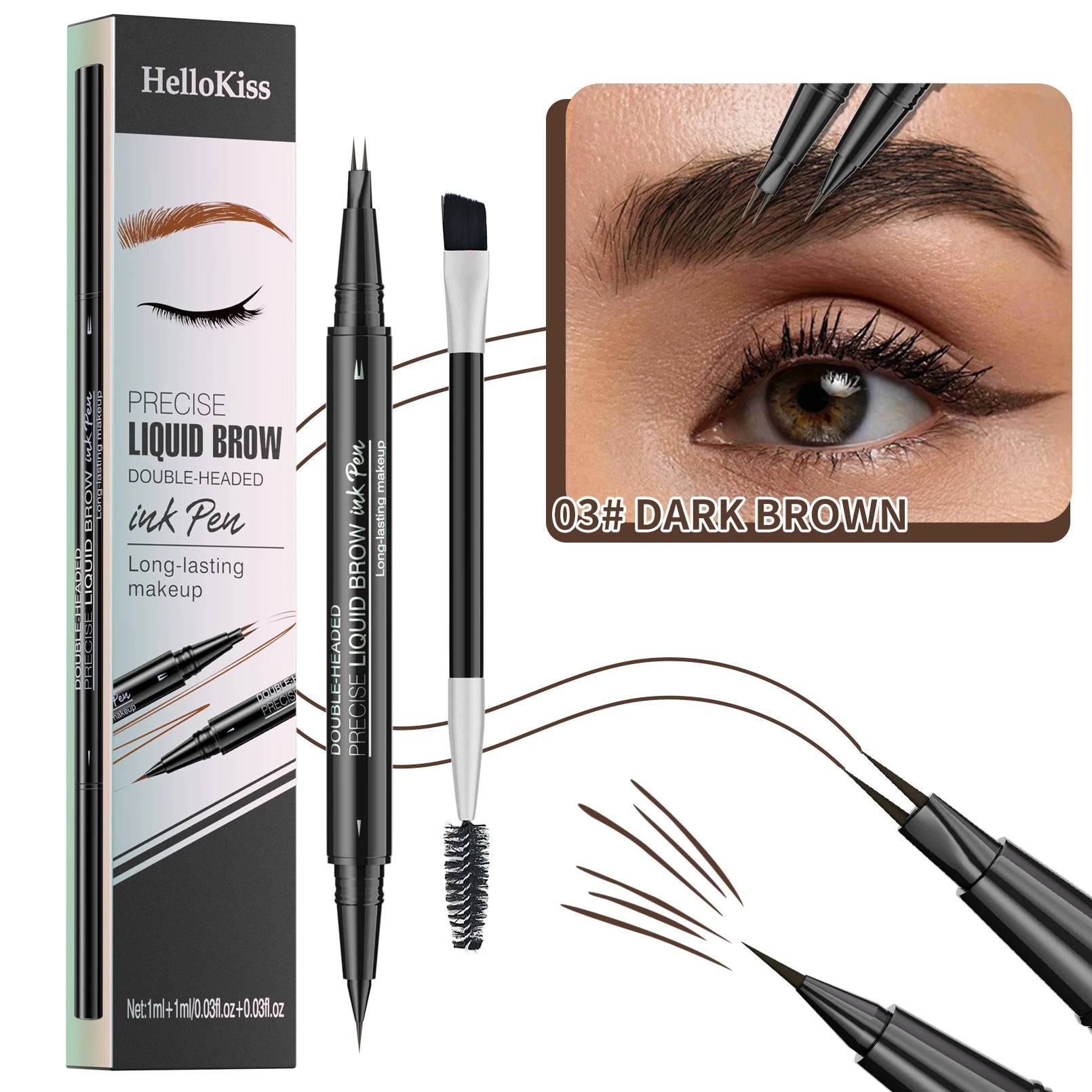 Waterproof Eyebrow Pen, Microblading Eyebrow Pencil With 4 Split Head, Natural Looking Brows Makeup ( 5 Colors)