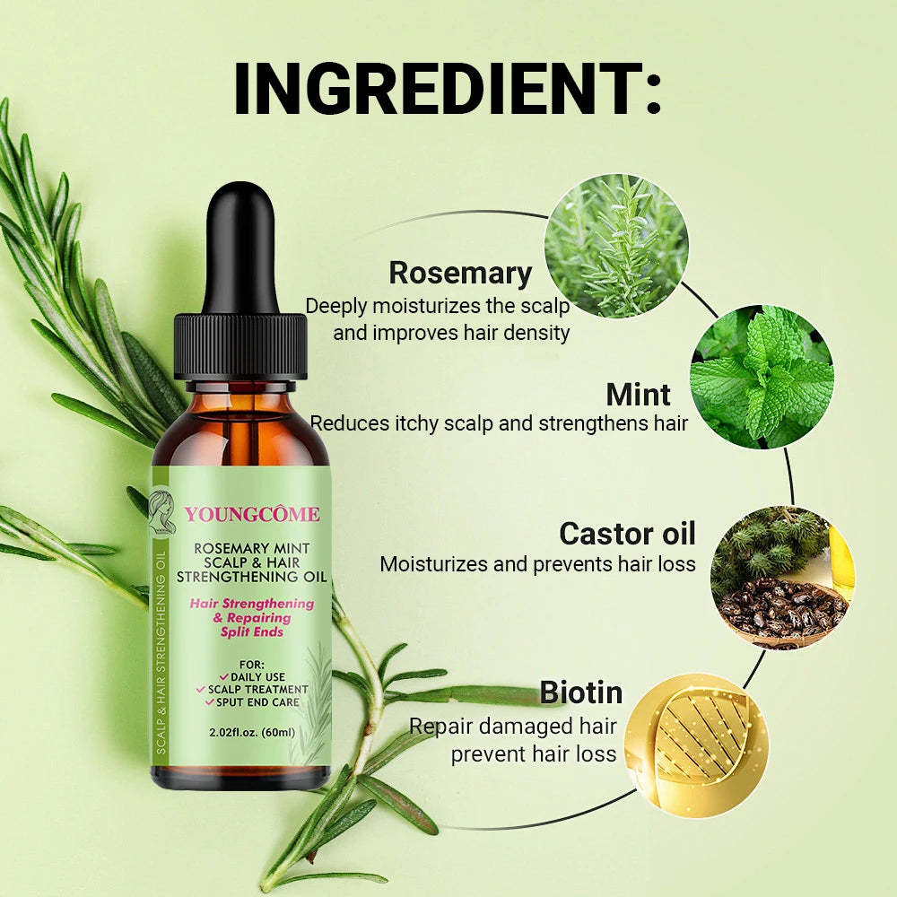 Hair Care Essential Oil Rosemary Mint Hair Strengthening Oil Nourishing Treatment for Split Ends and Dry Organics Hair Care