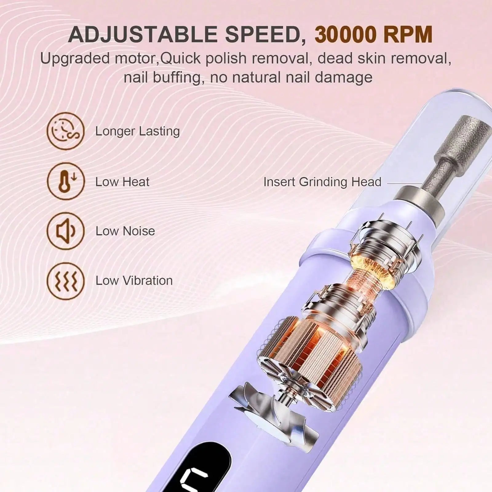 2-In-1 Cordless Electric Nail Drill File With Flash Cure Light Stepless Speed Control For Acrylic Gel Dip Powder Nails Portable Travel Manicure Pedicure Kit For Home DIY Beginners