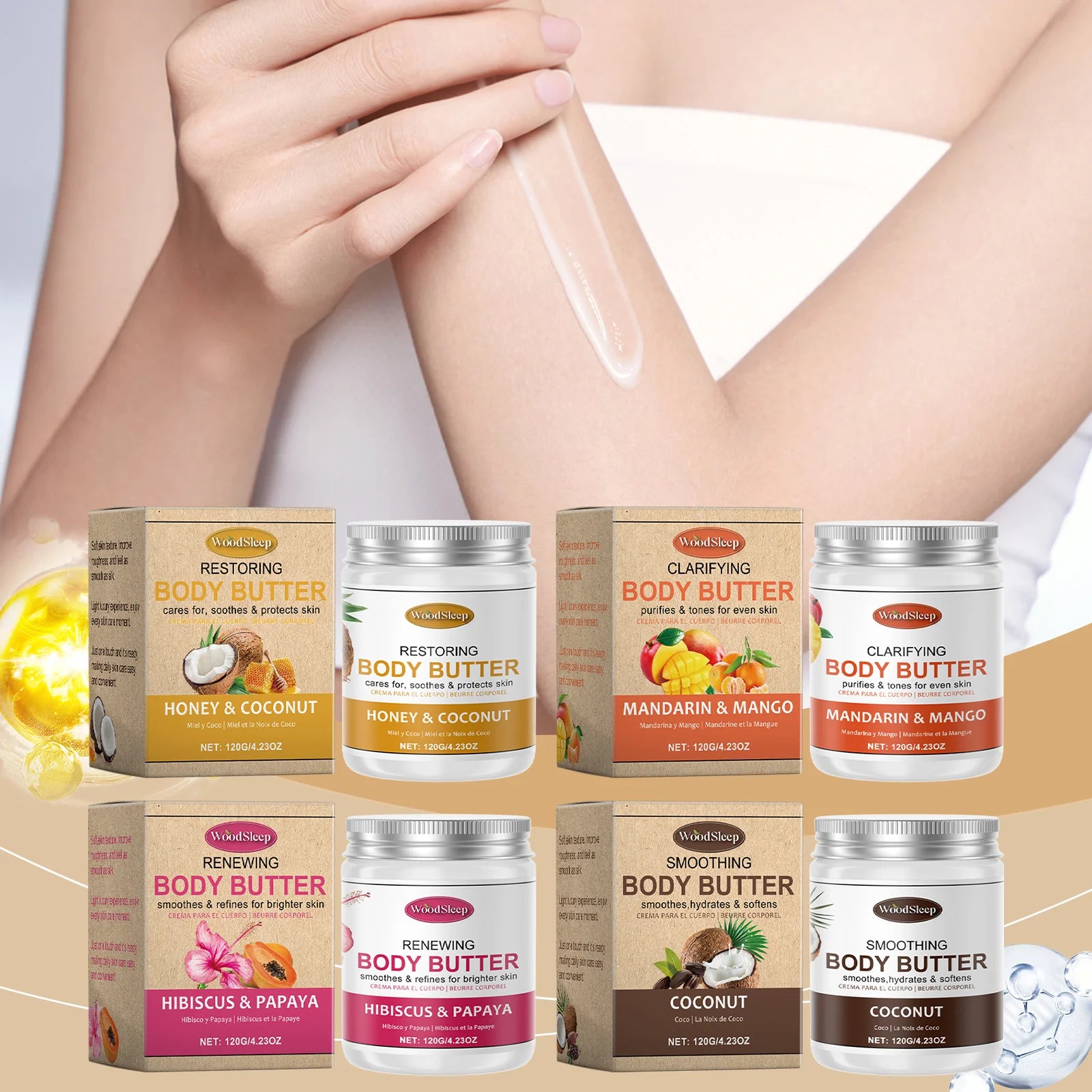Woodsleep Coconut Body Butter Cream Long Lasting Smooth Skin Firming Anti Crack Honey Mango Papaya Moisturizing Body Cream 120g
