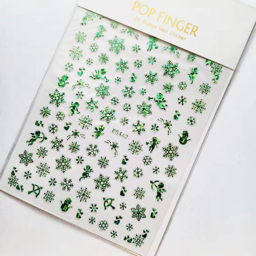 Sliver Bronzing 3D Christmas Nail Art Decoration Sticker Sparkly White Colorful Glitter Geometry Snowflake Winter Slider Foil