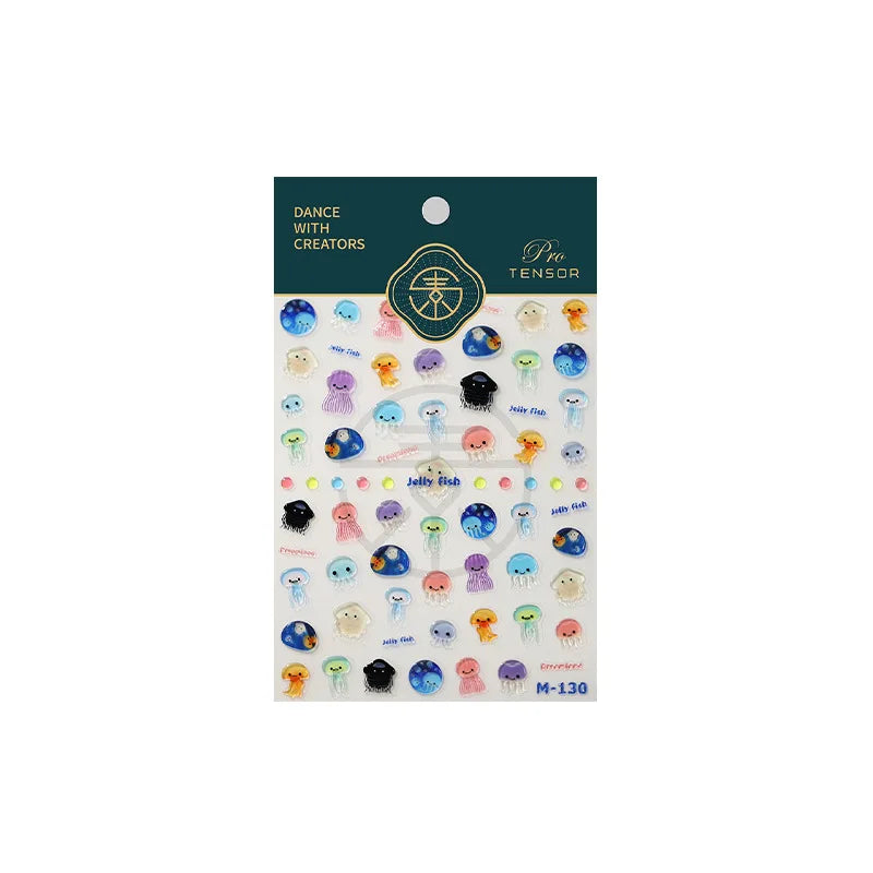 1pcs 5D Kawaii Jelly Fish Nail Art Stickers Blue Jellyfish Adhesive Nail Art Decorations Stickers 3D Manicure Decals Accessories