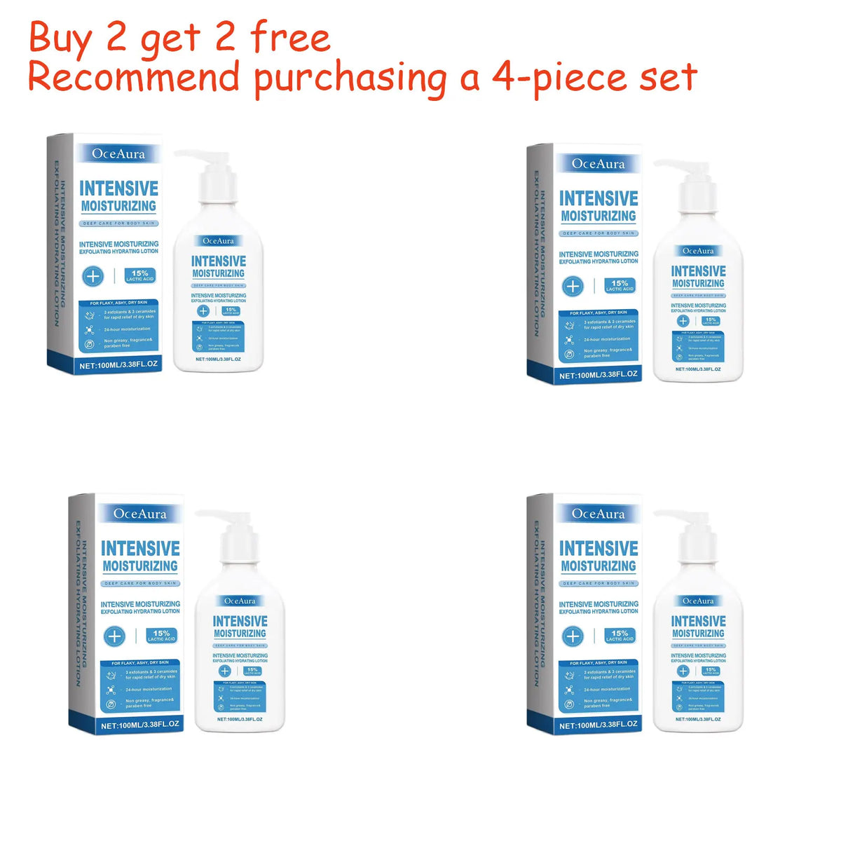 OceAura Intensive Healing Body Lotion for Dry Skin - Exfoliating Hydrating Moisturizer Deep Nourishing Non-Greasy Skin Care