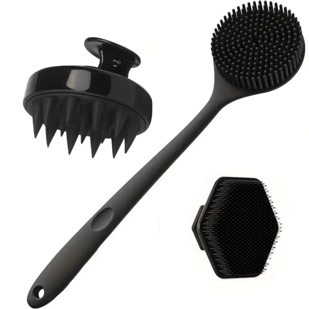 2/3/4Pcs Silicone Shower Brush Set Long Handled Back Washer Scalp Massage Comb Gentle Exfoliation Body Scrubber Deep Skin Clean