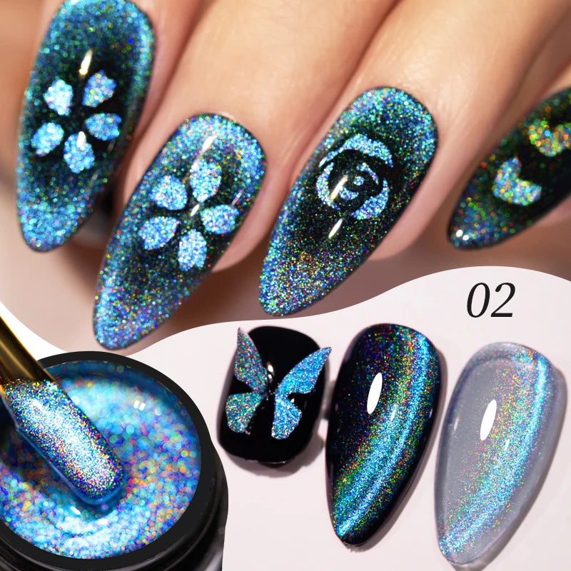 AWStorG Intense Rainbow Cat Eye Gel 5ml Holographic Laser Magnetic Nail Gel Soak Off UV LED Gel Polish Shiny Rainbow Manicur