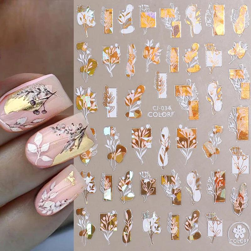 Shiny Gold Star Moon Sun Nail Stickers for Manicure Accessories Heart Feather Animals Printing Self Adhesive Nail Wrap