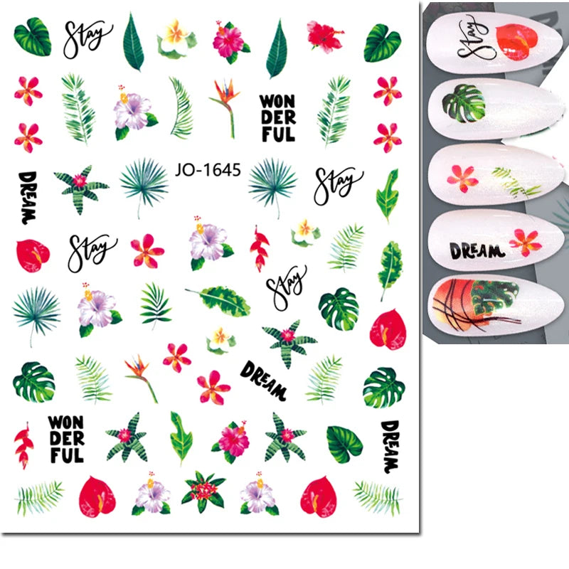 3d Nail Art Decals Geometric Lines Daisy Sunflowers Letters Adhesive Sliders Nail Stickers Decoration For Manicure