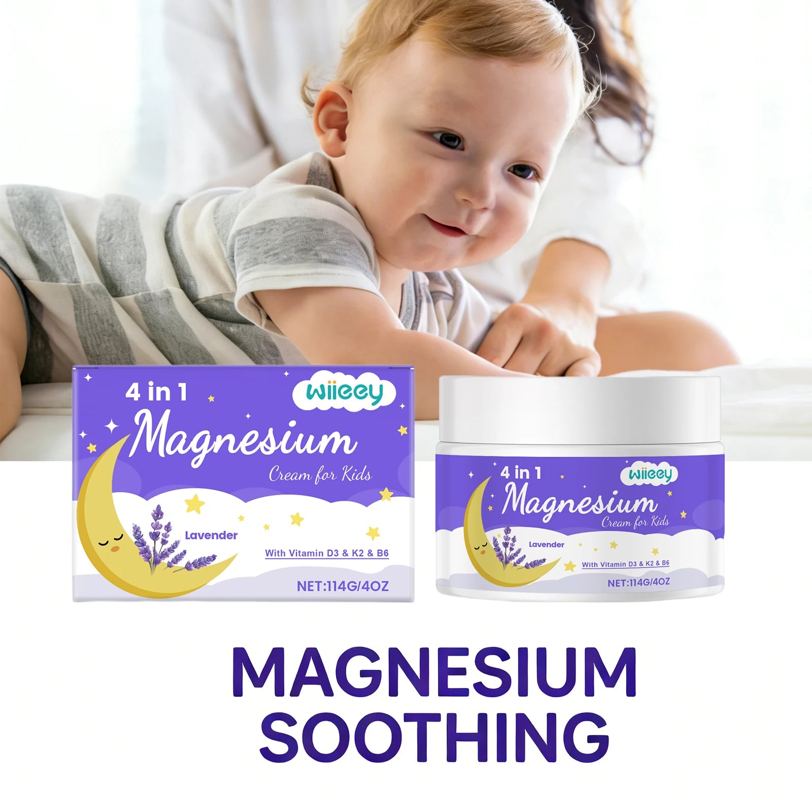 Lavender Body Magnesium Cream for Kids Soothing Muscle Anti Itching Redness No Fragrance Lotion Moisture Lock Infant Skin Care