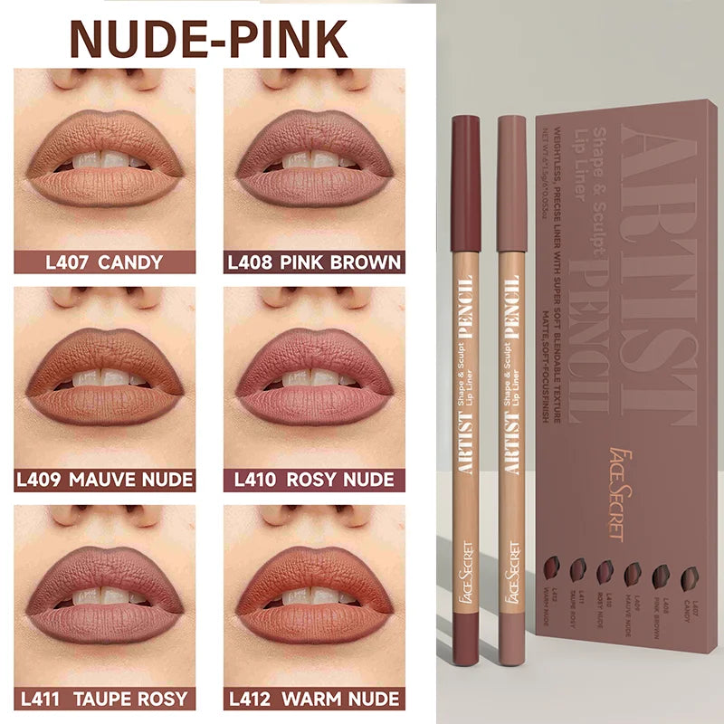 18Pcs Nude Matte Lip Liner Set,High Pigmented Natural Lip Makeup Soft Pencils Longwear Smooth Ultra Fine,Long-Lasting Waterproof