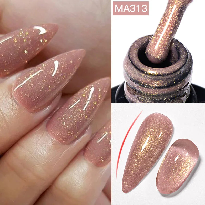 MEET ACROSS 7ml Pink Glitter Rubber Base Nail Gel Polish Sparkling Gold Foil DIY Nail Art Painting Gel Long Lasting Varnish