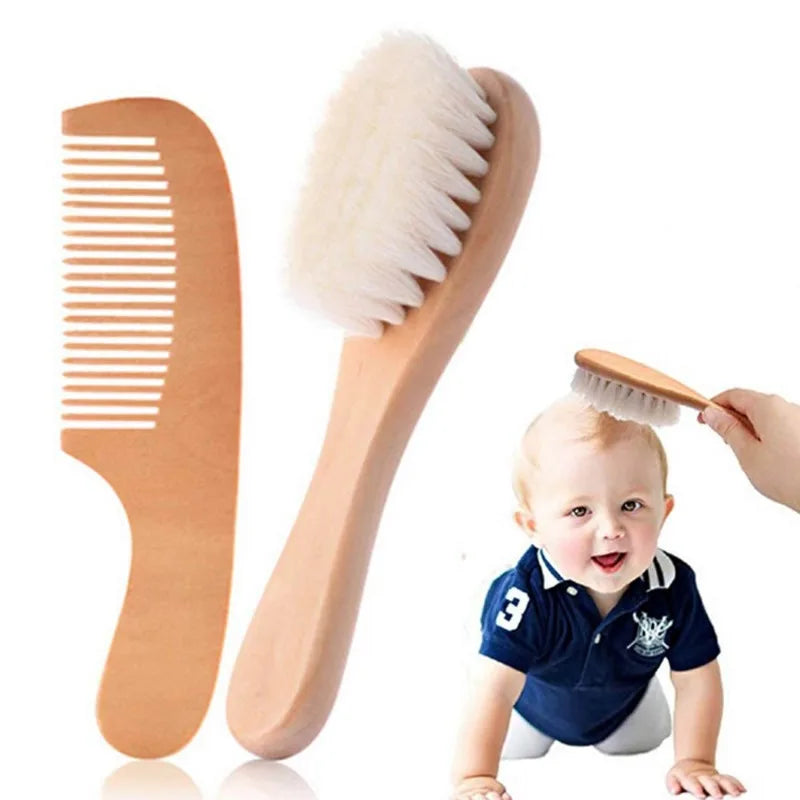 1/2/3PCS Newborn Wool Baby Wooden Brush Comb Newborn Hair Brush Infant Head Massager Portable Comb Hair Bath Brush Comb
