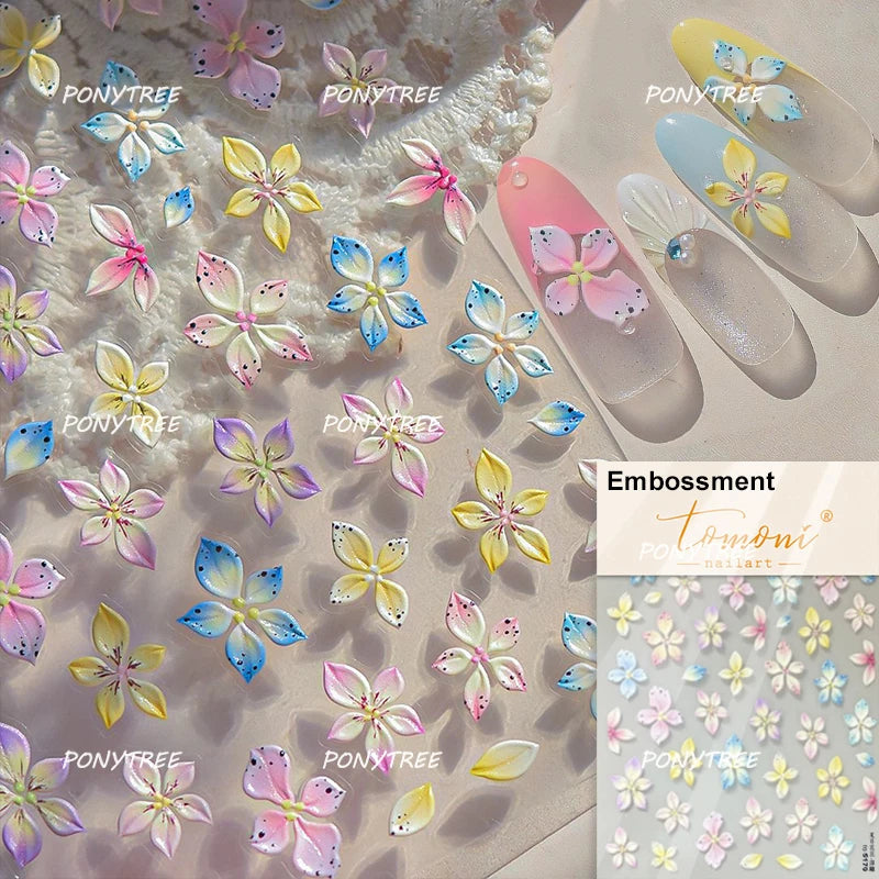Elegant Pink Purple Flower Rose Colourful Gentle Petal Peach Blossom Metal Shiny Self Nail Art Sticker Decoration Manicure Decal