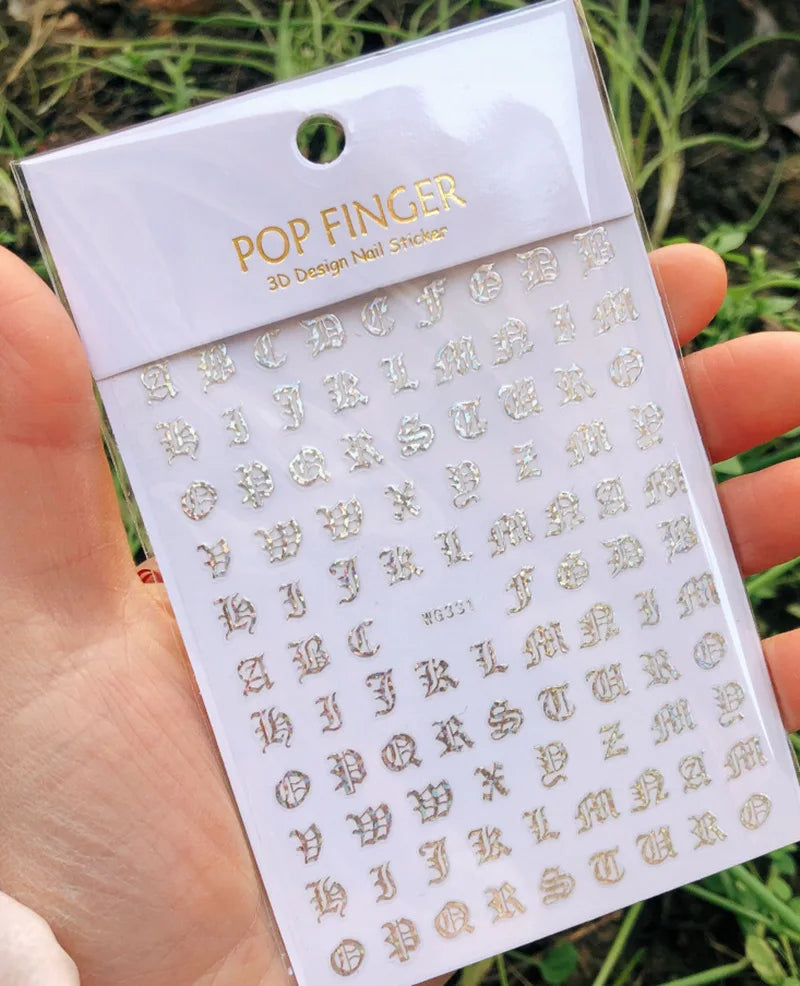 New Roman 26 English Alphabet Number 3D Self-adhesive Nail Art Decal Sticker Word Small Letter Nail Tattoos Decal Stickers