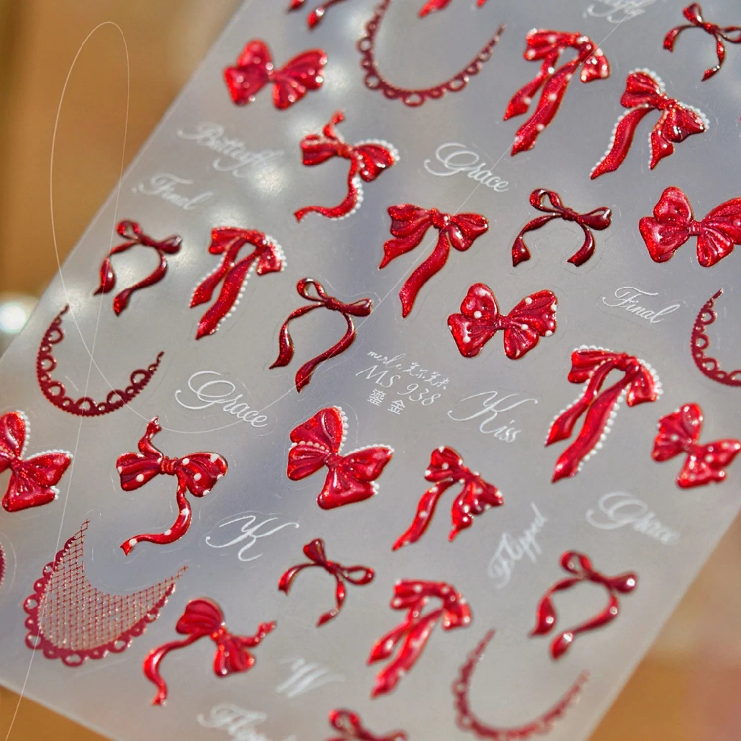 White Pearl Bow French Polka Dot Bow Pearl Heart Pearl Chain 5D Nail Stickers Self-Adhesive Nail Decal Manicure Decor for Women